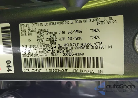 2023 Toyota Tacoma Trd Off Road z USA, uszkodzony, nr VIN 3TMCZ5AN3PM637420